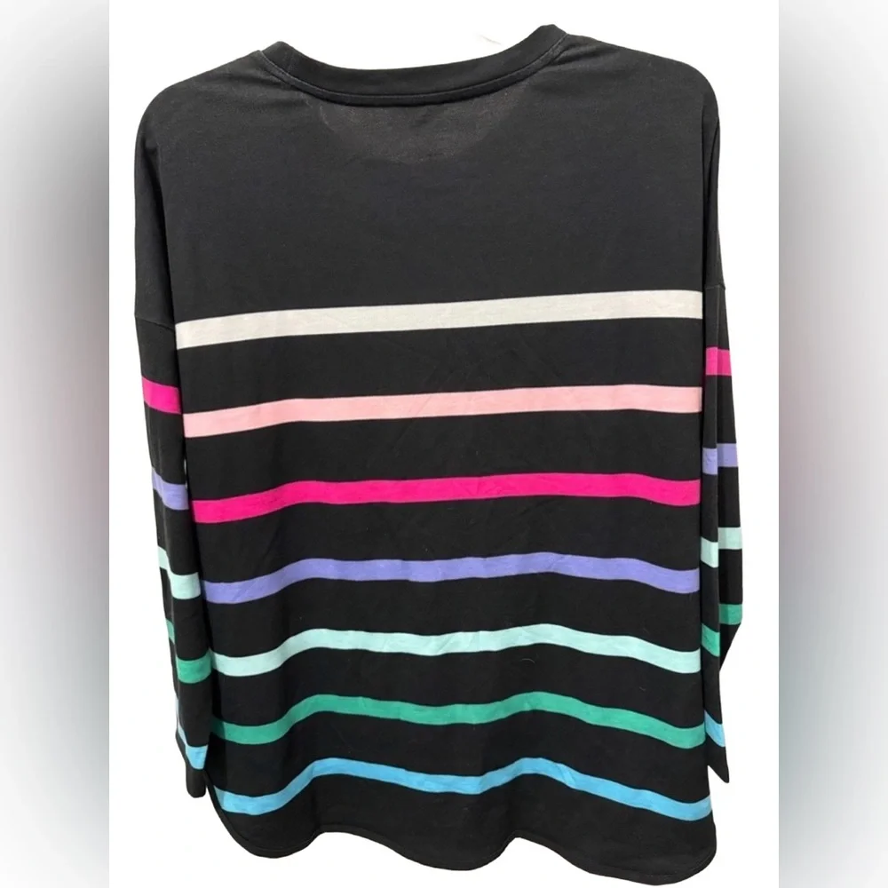 Crown & Ivy Cabana 1X Black and White Cabana Top with Colorful Stripes - Picture 2 of 3